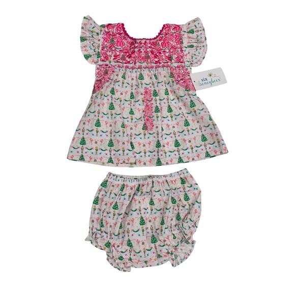 Six Honeybees Other - NWT Six Honeybees 6M Sugarplum Dreams Ruffle Bloomer Set